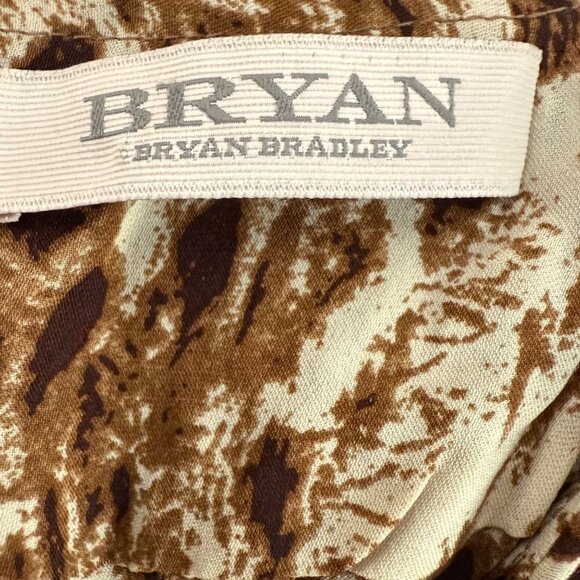 Bryan Bradley Silk Brown Animal Print Ruffle Ruched Ruffle Top Womens Small - Picture 4 of 9